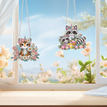 Load image into Gallery viewer, 2Pcs PET Special Shaped Tiger Raccoon Diamond Painting Hanging Decor for Bedroom

