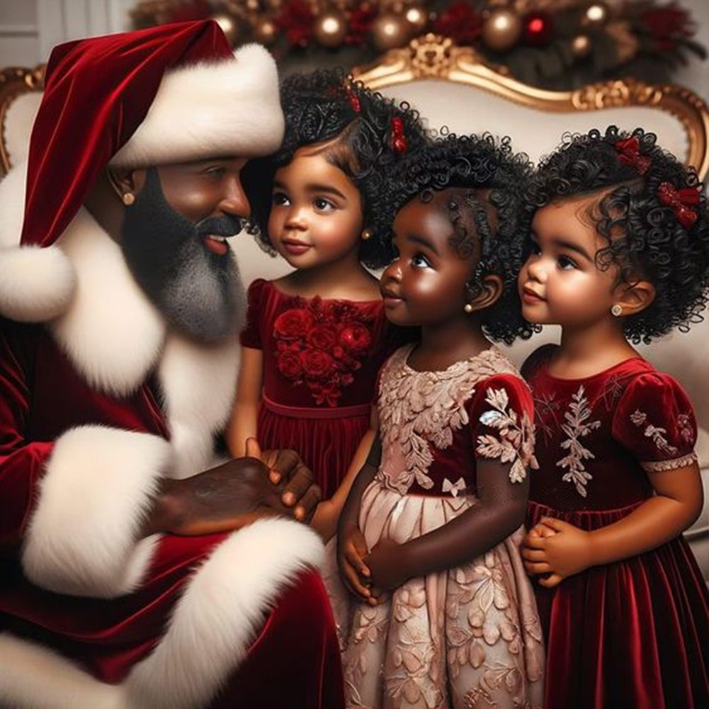 Diamond Painting - Full Round - Santa Claus and three girls (40*40CM)