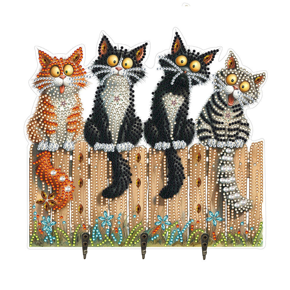 Wooden Cat Diamond Art Hanging Hook Rail Diamond Painting Art Craft Wall Hooks