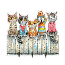 Load image into Gallery viewer, Wooden Cat Diamond Art Hanging Hook Rail Diamond Painting Art Craft Wall Hooks
