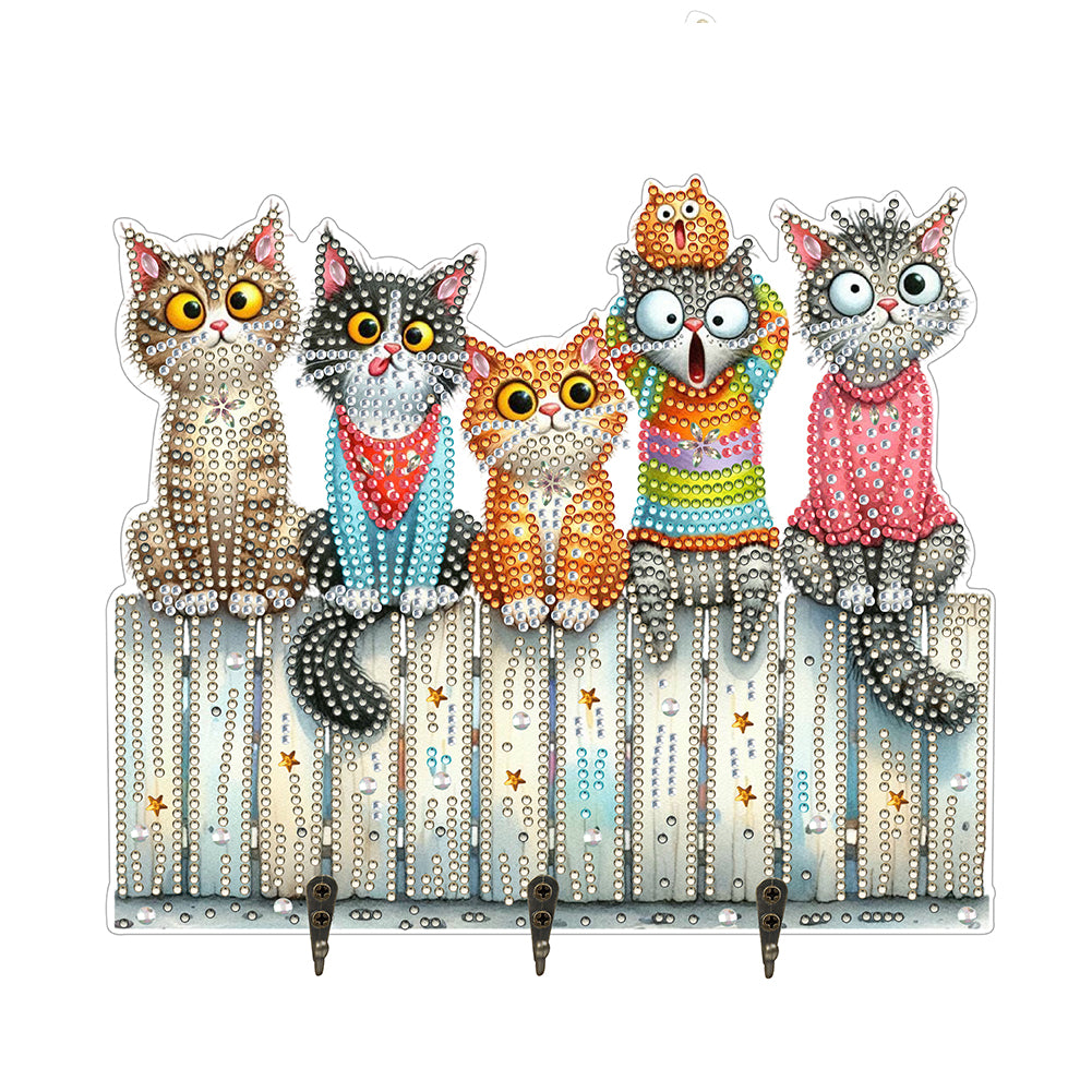 Wooden Cat Diamond Art Hanging Hook Rail Diamond Painting Art Craft Wall Hooks