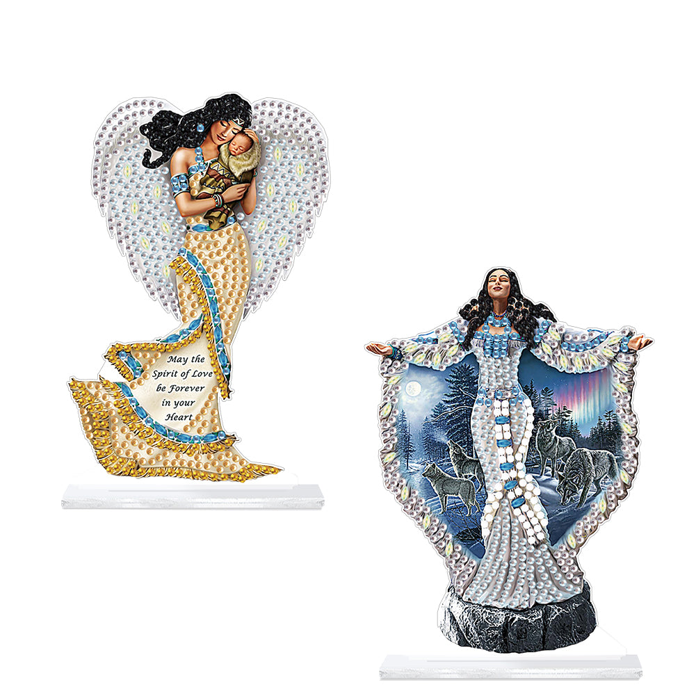 2Pcs PET Special Shaped People Animal Diamond Painting Desktop Ornament for Home