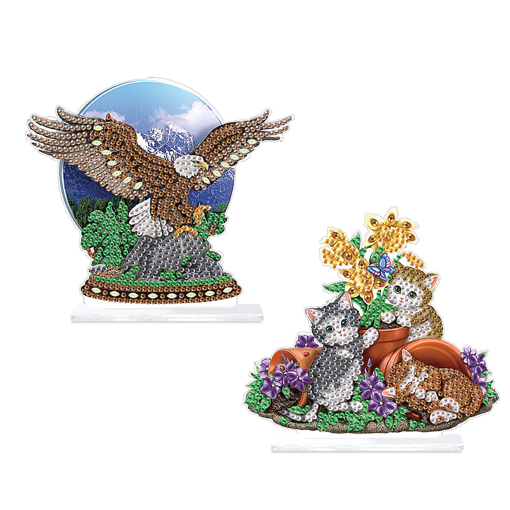 2Pcs PET Special Shaped People Animal Diamond Painting Desktop Ornament for Home