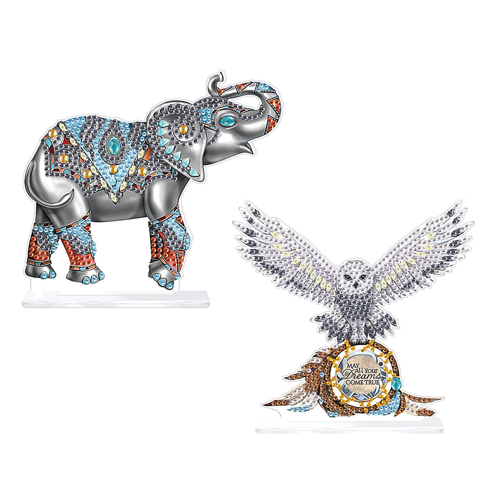 2Pcs PET Special Shaped People Animal Diamond Painting Desktop Ornament for Home