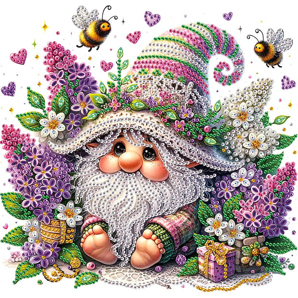 Diamond Painting - Partial Special Shaped - Flower cluster gnome (30*30CM)