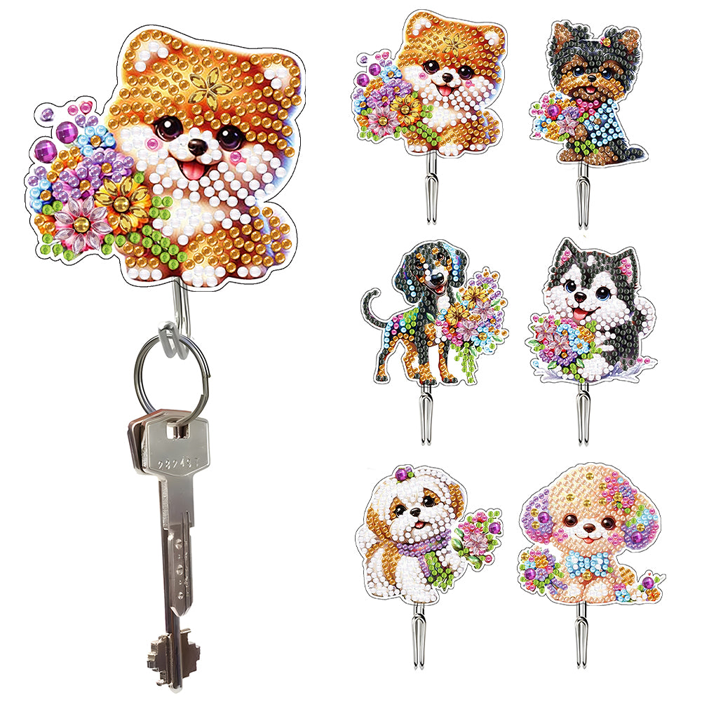 6Pcs Acrylic Puppy DIY Diamond Painting Art Hooks Cute Dogs for Beginners Adults