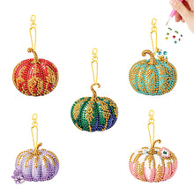 Load image into Gallery viewer, 5Pcs Double Sided Autumn Halloween Pumpkin Diamond Painting Art Keychain Pendant
