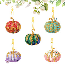 Load image into Gallery viewer, 5Pcs Double Sided Autumn Halloween Pumpkin Diamond Painting Art Keychain Pendant
