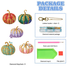 Load image into Gallery viewer, 5Pcs Double Sided Autumn Halloween Pumpkin Diamond Painting Art Keychain Pendant
