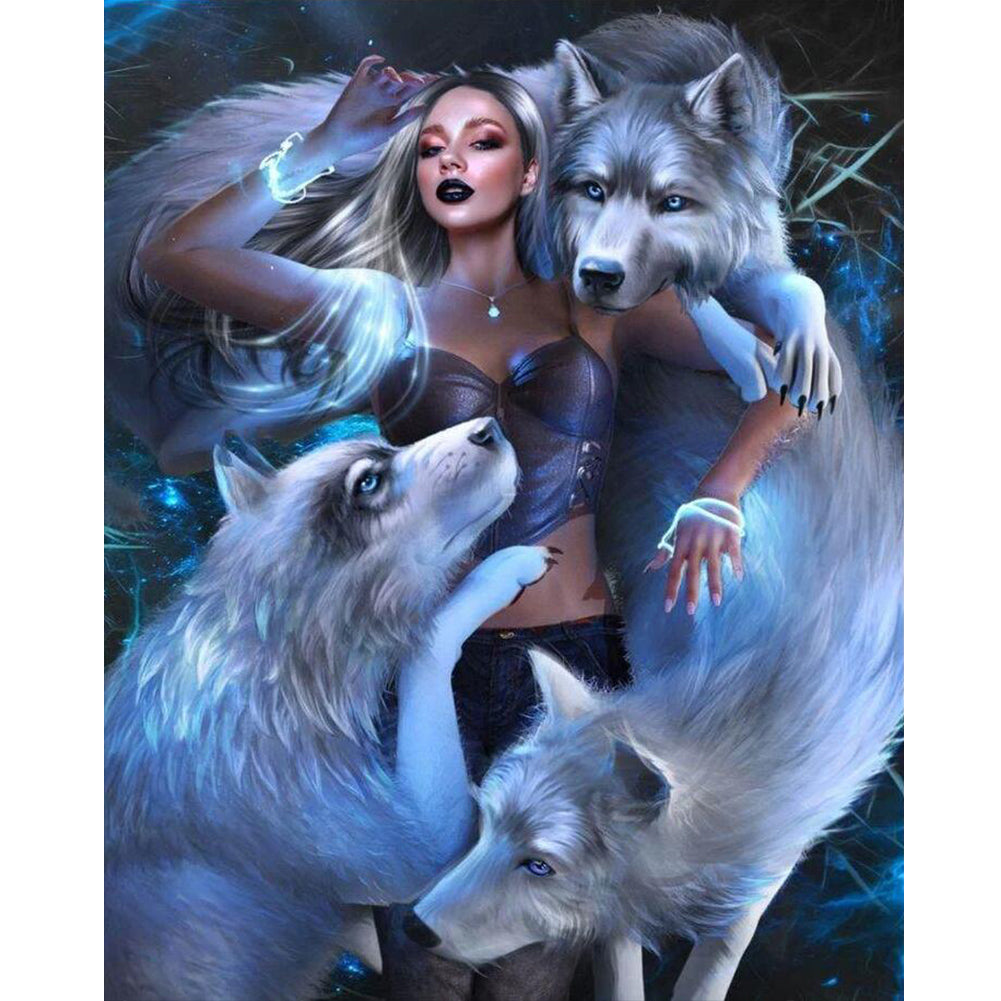 Diamond Painting - Full Round - Wolf and girl (40*50CM)