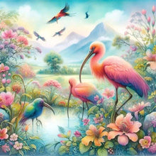 Load image into Gallery viewer, Diamond Painting - Full Round - Drinking flamingos by the stream (40*40CM)
