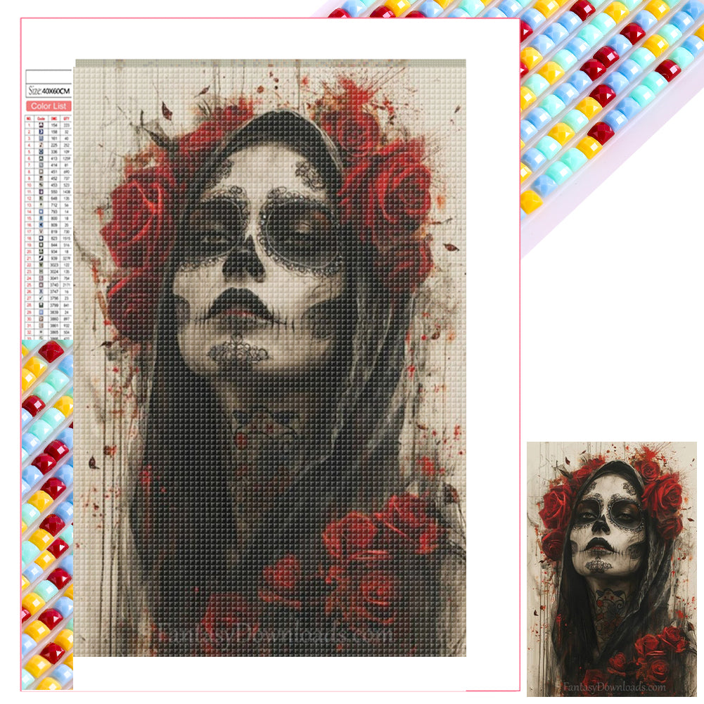 Diamond Painting - Full Square - Red skeleton girl (40*60CM)