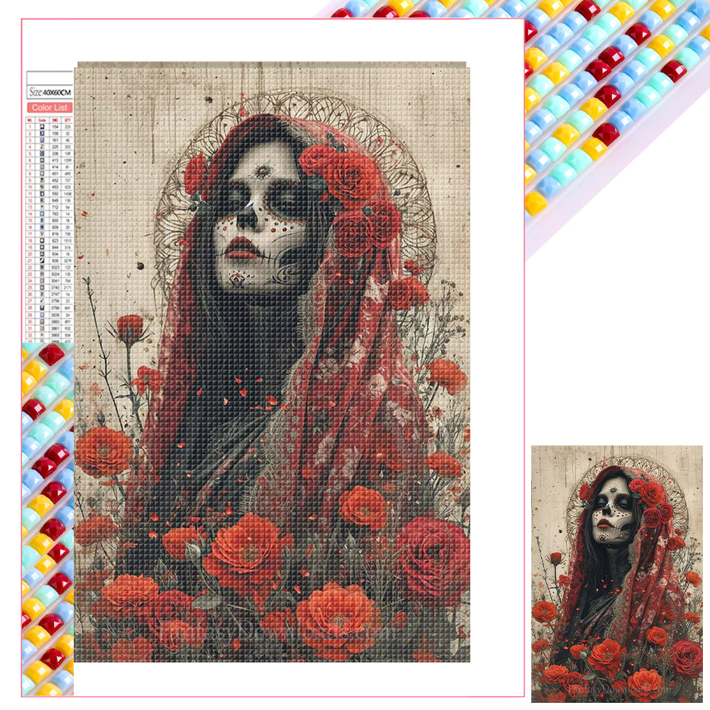 Diamond Painting - Full Square - Red skeleton girl (40*60CM)