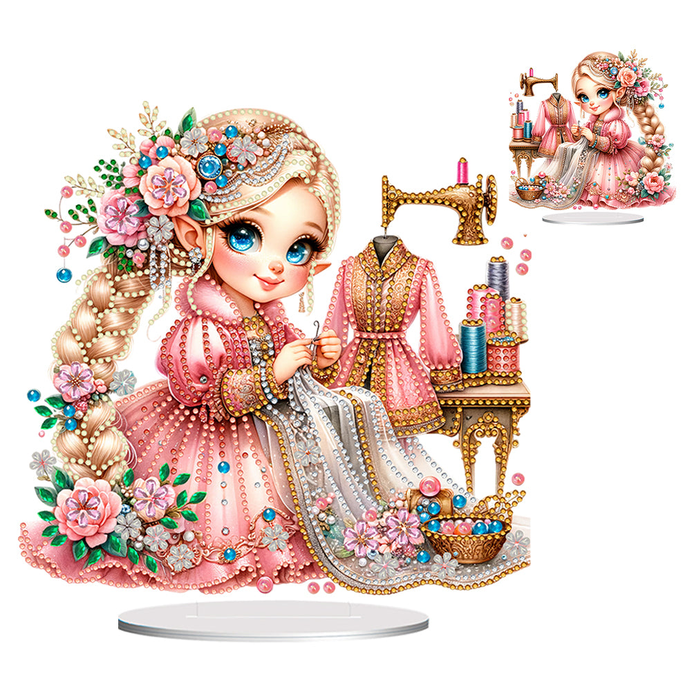 PVC Special Shaped Sewing Machine Girl Desktop Diamond Art Kits Bedroom Decor