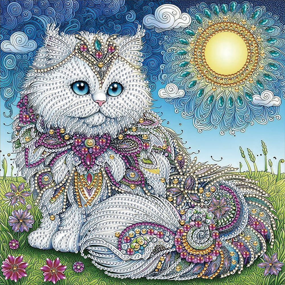 Diamond Painting - Partial Special Shaped - White cat (30*30CM)