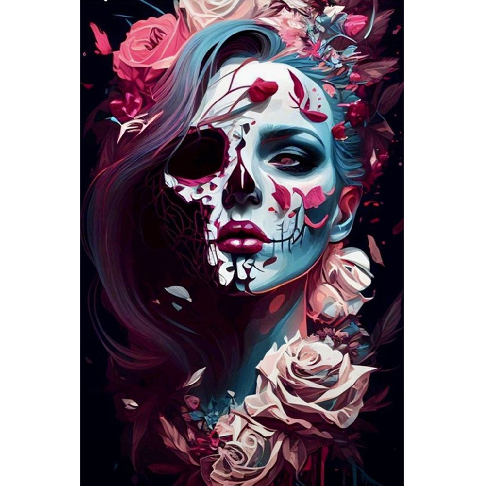 Diamond Painting - Full Round - Halloween Skull Girl Shattered Rose (40*60CM)