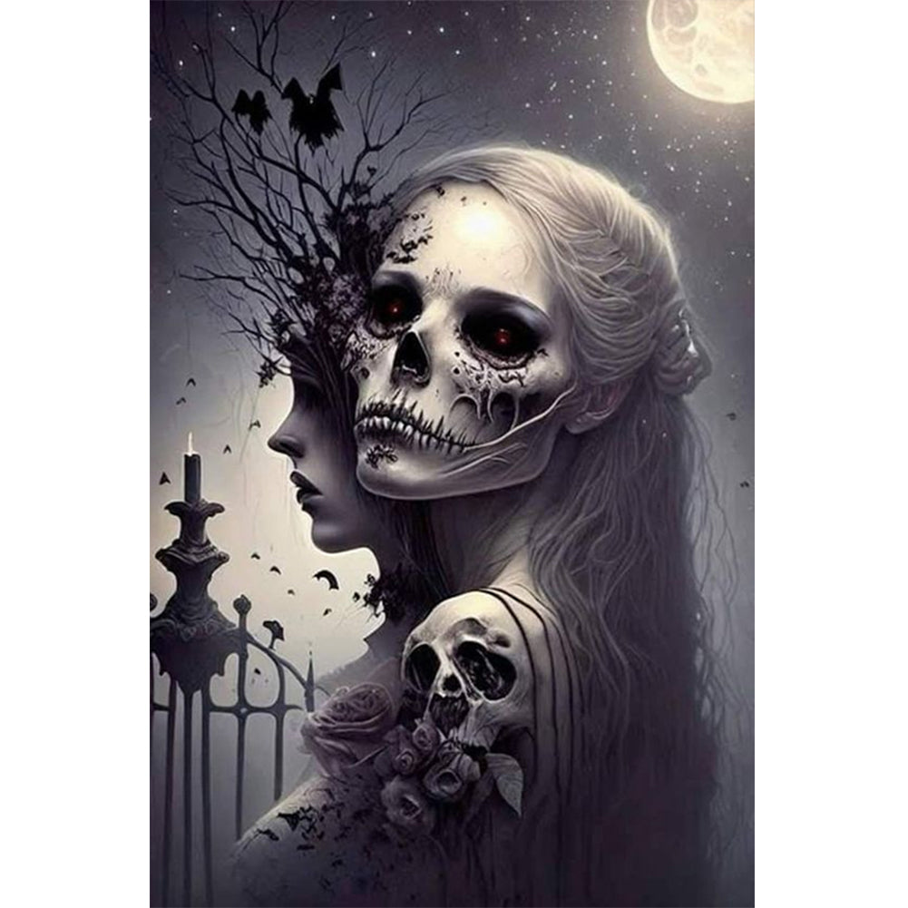 Diamond Painting - Full Round - Halloween Skull Girl Another Face (40*60CM)