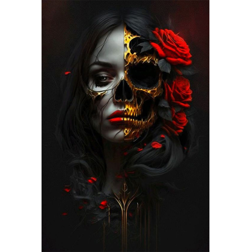 Diamond Painting - Full Round - Halloween Skull Girl Rose Skull (40*60CM)