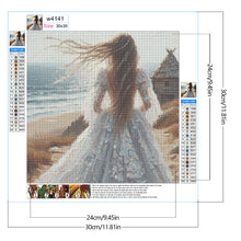 Load image into Gallery viewer, Diamond Painting - Full Round - Back view of girl at the seaside (30*30CM)
