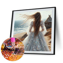 Load image into Gallery viewer, Diamond Painting - Full Round - Back view of girl at the seaside (30*30CM)
