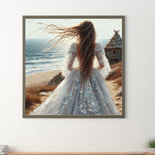 Load image into Gallery viewer, Diamond Painting - Full Round - Back view of girl at the seaside (30*30CM)
