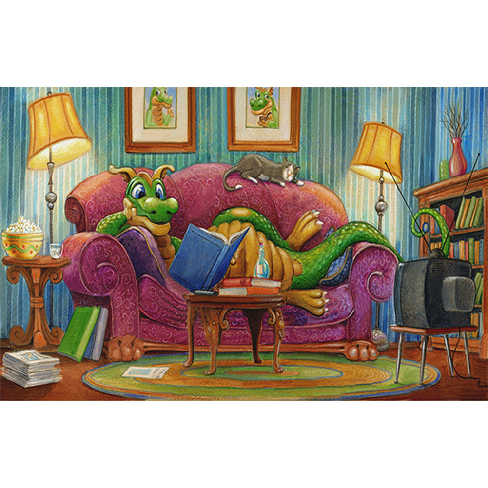 Diamond Painting - Full Round - Lying on the sofa reading a book (60*40CM)