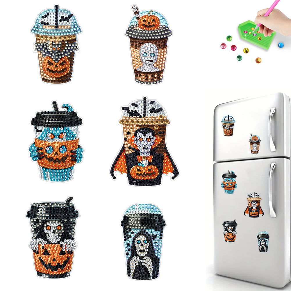 6Pcs Acrylic Special Shape Horror Cup Diamond Painting Fridge Magnets for Home