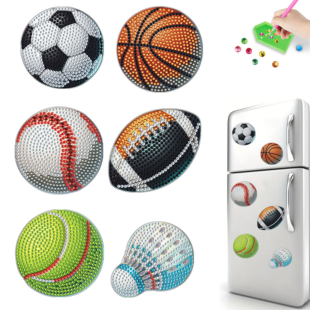 6Pcs Acrylic Special Shape Ball Games Diamond Painting Fridge Magnets for Home
