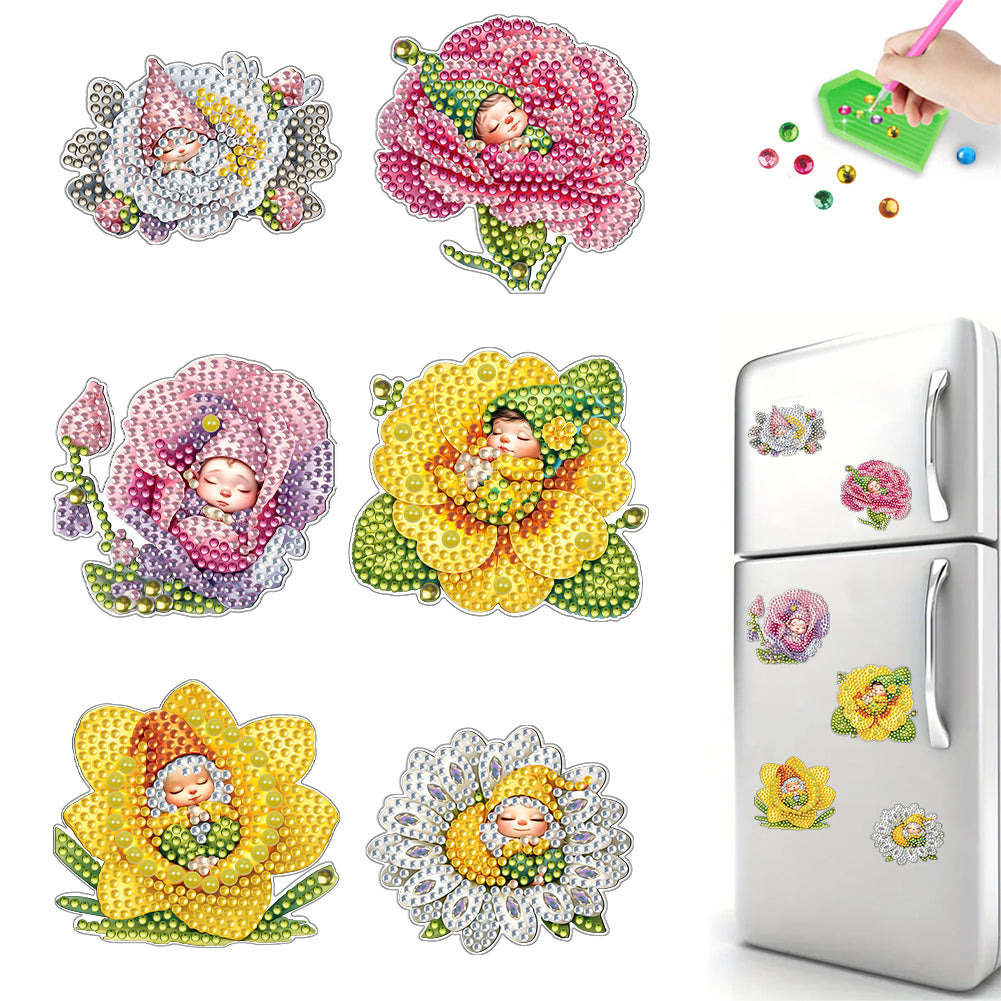 6Pcs Acrylic Special Shape Bud Gnome Diamond Painting Fridge Magnets for Home