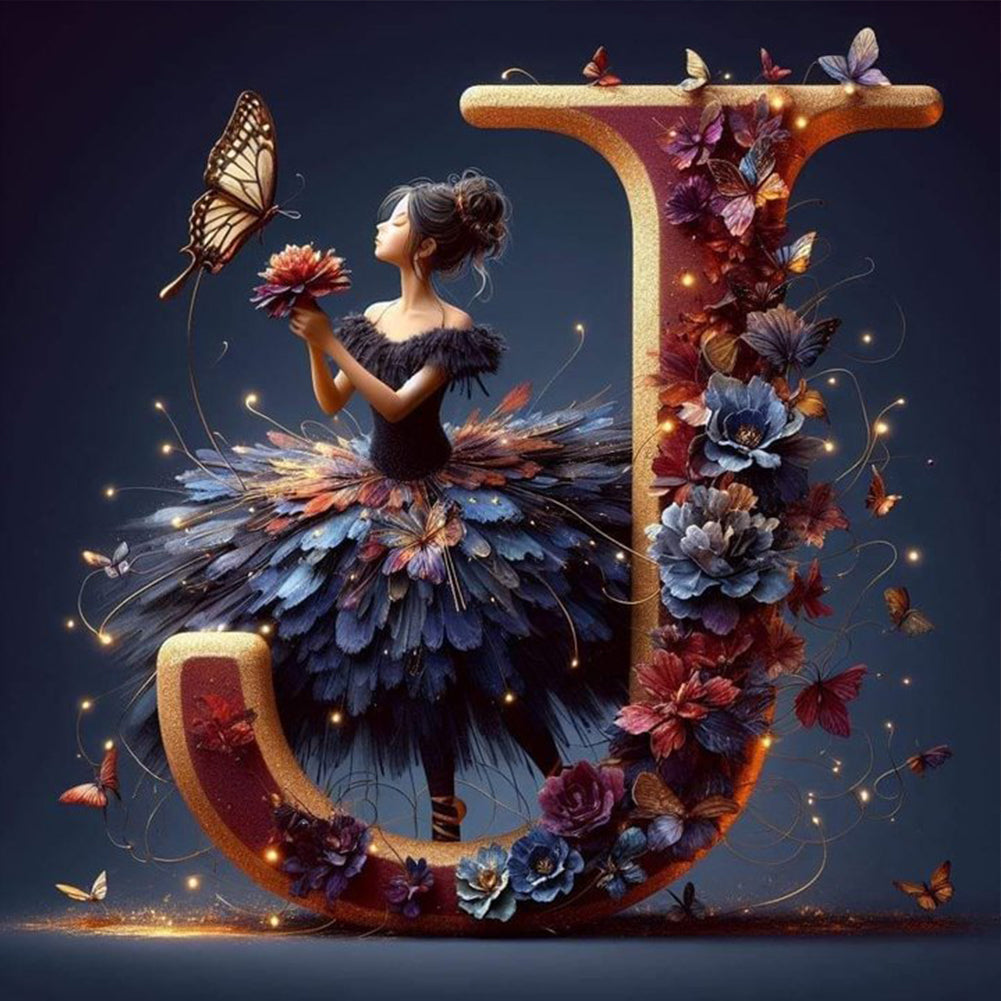 Diamond Painting - Full Round - Dancing girl letter J (40*40CM)