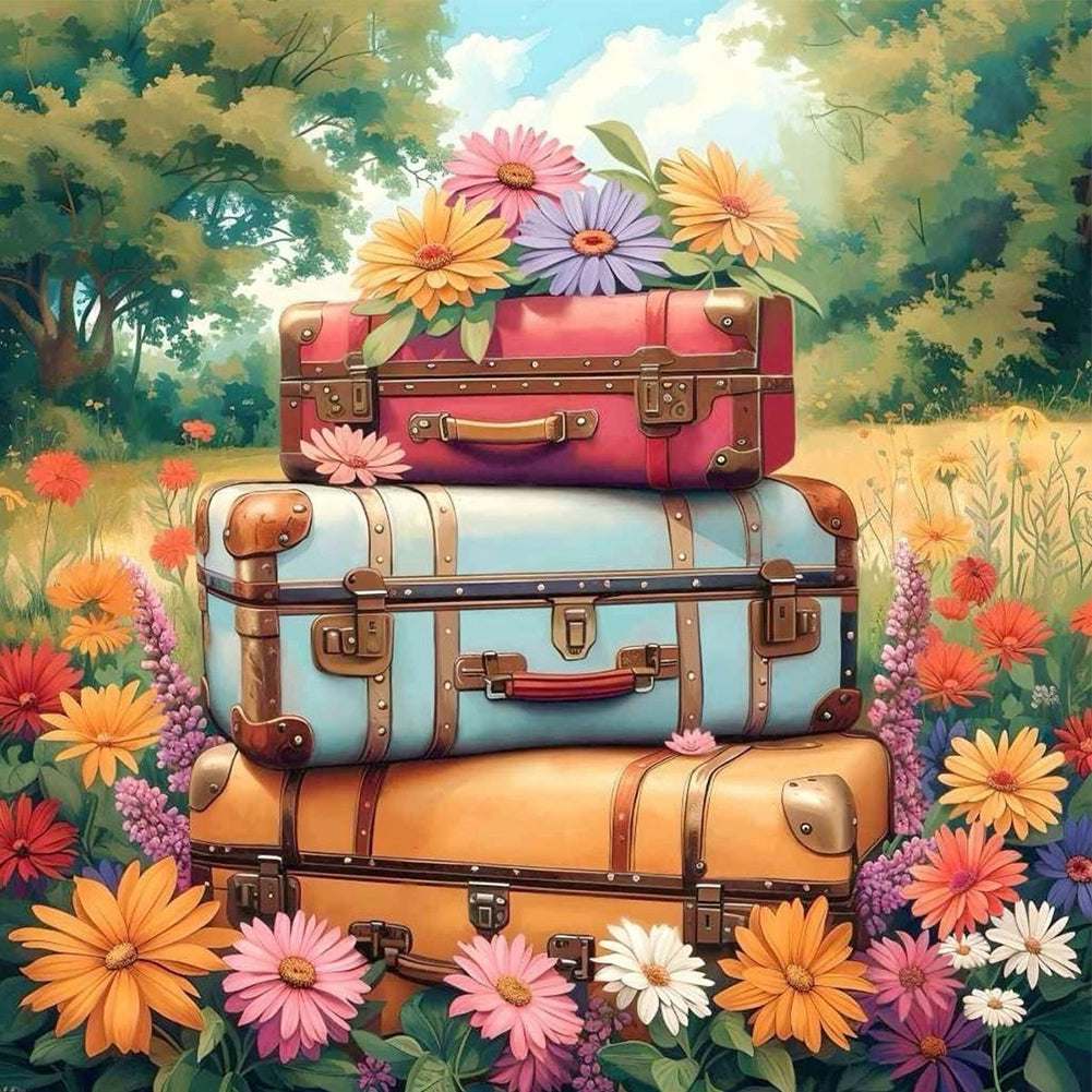 Diamond Painting - Full Round - Flowers and suitcases (40*40CM)