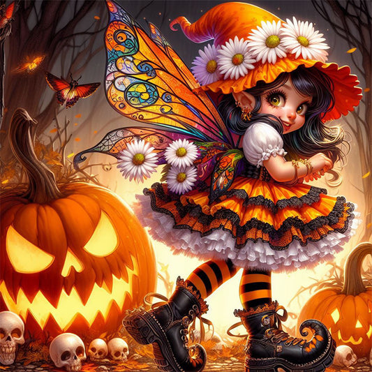 Diamond Painting - Full Round - Halloween pumpkin girl (30*30CM)