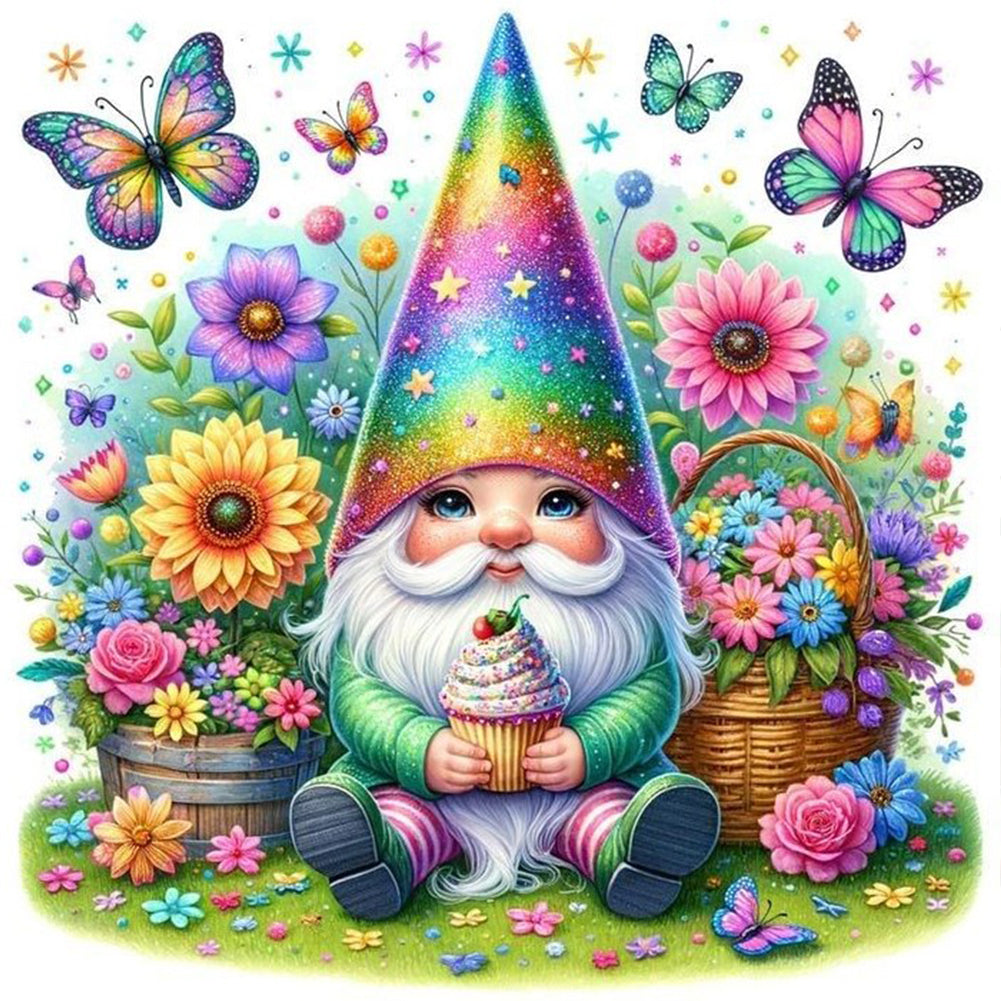 Diamond Painting - Full Round - Flower and grass ice cream cake gnome (40*40CM)