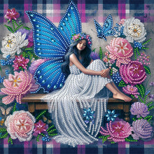 Load image into Gallery viewer, Diamond Painting - Partial Special Shaped - Blue butterfly girl (30*30CM)
