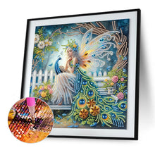 Load image into Gallery viewer, Diamond Painting - Partial Special Shaped - Butterfly girl and peacock (30*30CM)
