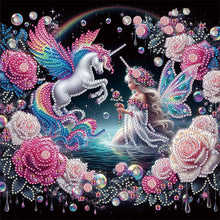 Load image into Gallery viewer, Diamond Painting - Partial Special Shaped - Butterfly girl and rainbow white horse (30*30CM)

