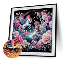 Load image into Gallery viewer, Diamond Painting - Partial Special Shaped - Butterfly girl and rainbow white horse (30*30CM)
