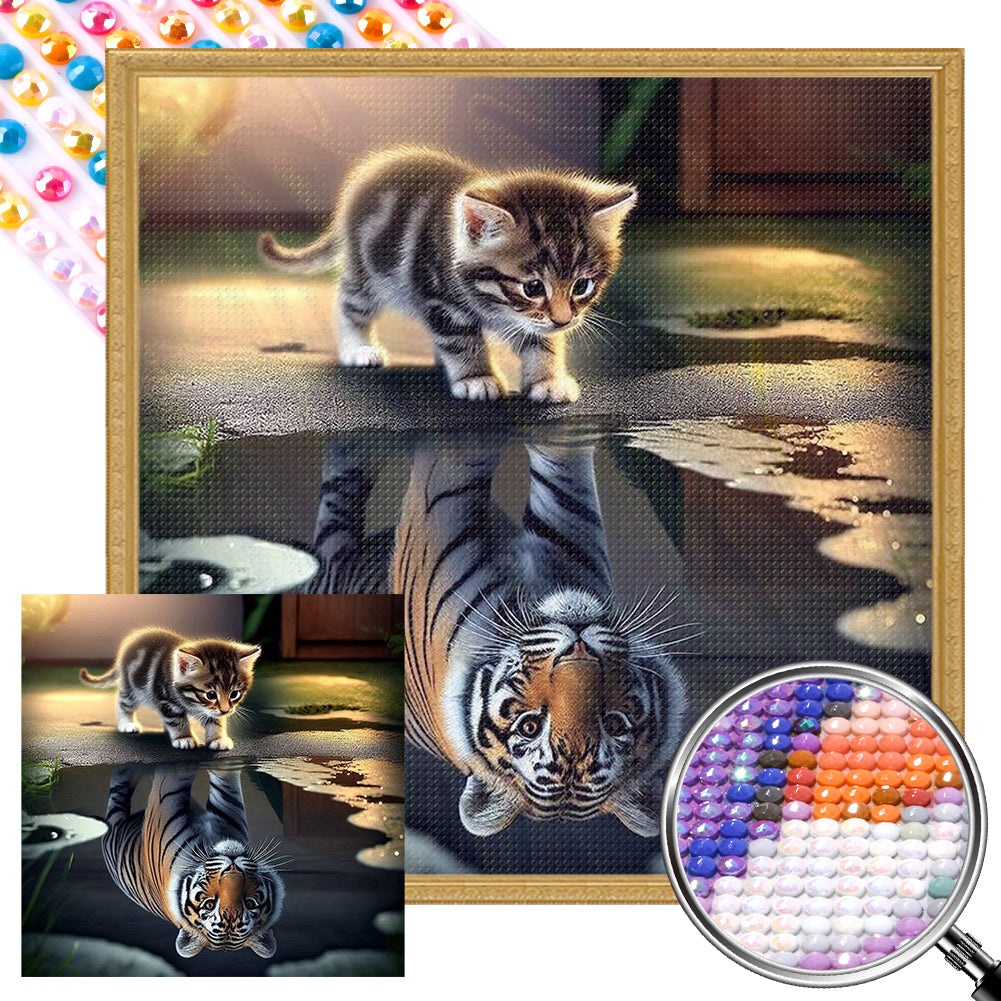 AB Diamond Painting - Full Round - Cat reflection tiger (45*45CM)