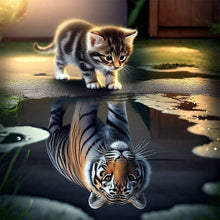 Load image into Gallery viewer, AB Diamond Painting - Full Round - Cat reflection tiger (45*45CM)
