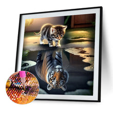 Load image into Gallery viewer, AB Diamond Painting - Full Round - Cat reflection tiger (45*45CM)
