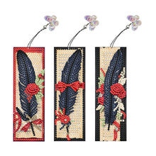 Load image into Gallery viewer, 3Pcs Special Shape Black Feather Red Rose DIY Diamond Painting Bookmarks Kits
