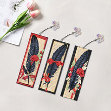 Load image into Gallery viewer, 3Pcs Special Shape Black Feather Red Rose DIY Diamond Painting Bookmarks Kits
