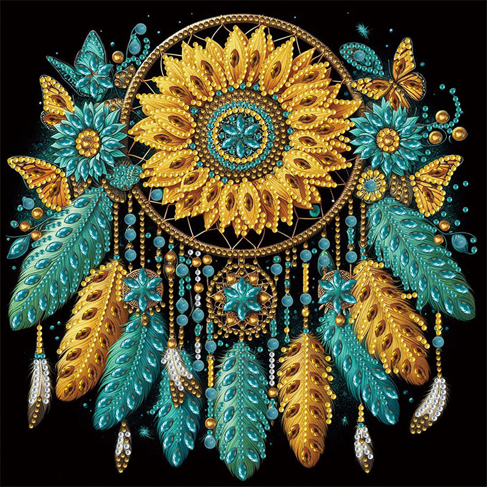 Diamond Painting - Partial Special Shaped - Sunflower dream catcher (30*30CM)