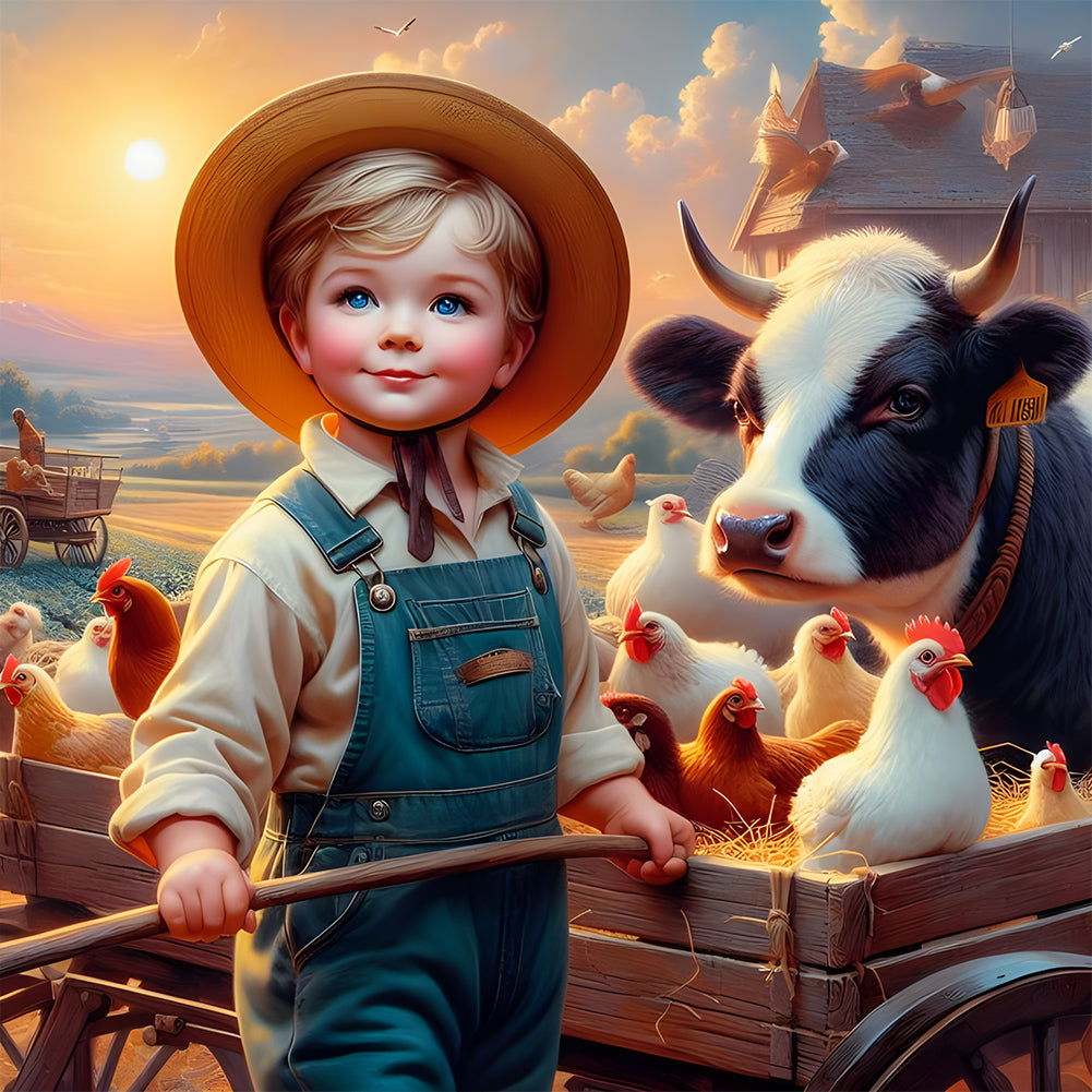 Diamond Painting - Full Round - Farm child (30*30CM)