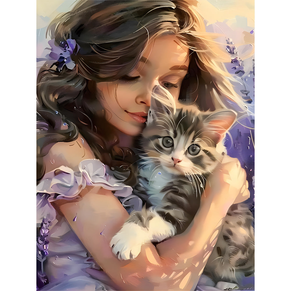 Diamond Painting - Full Round - Girl kitten (30*40CM)