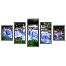 Load image into Gallery viewer, Diamond Painting - Full Round - Five-panel painting of waterfall and forest (100*50CM)
