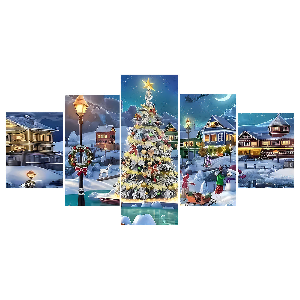 Diamond Painting - Full Round - Five-panel painting of Christmas street (100*50CM)