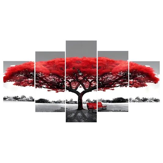 Diamond Painting - Full Round - Five-panel painting of red tree of life (100*50CM)