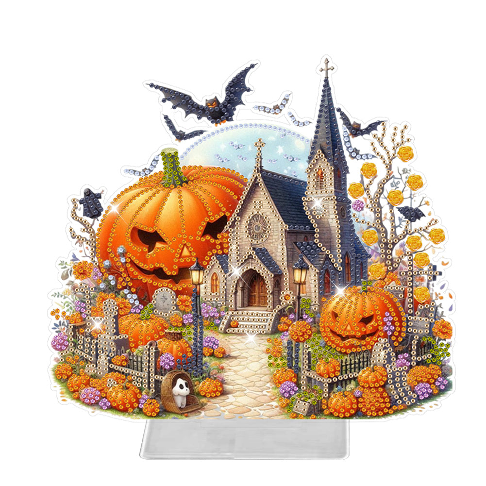 Acrylic Special Shaped Halloween Pumpkin Church 5D DIY Diamond Art Table Decor