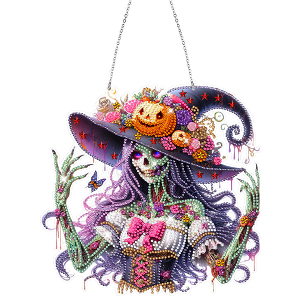 Acrylic Special Shaped Pumpkin Witch Hanging Diamond Art Kits Bedroom Decoration